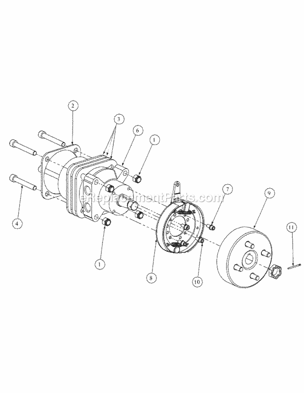Brake Motor Mount And Hub Diagram and Parts List for M54-KH 53BB5B8W750-25-HP Cub Cadet Lawn Tractor